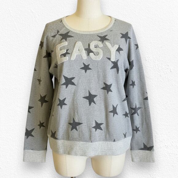Sundry Sweaters - Sundry Gray Star Print EASY Pullover USA Made Relaxed Sweatshirt Size 1 Small